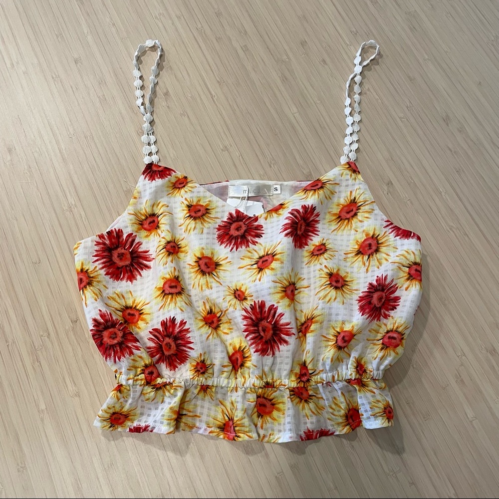 LF sunflower yellow floral crop top